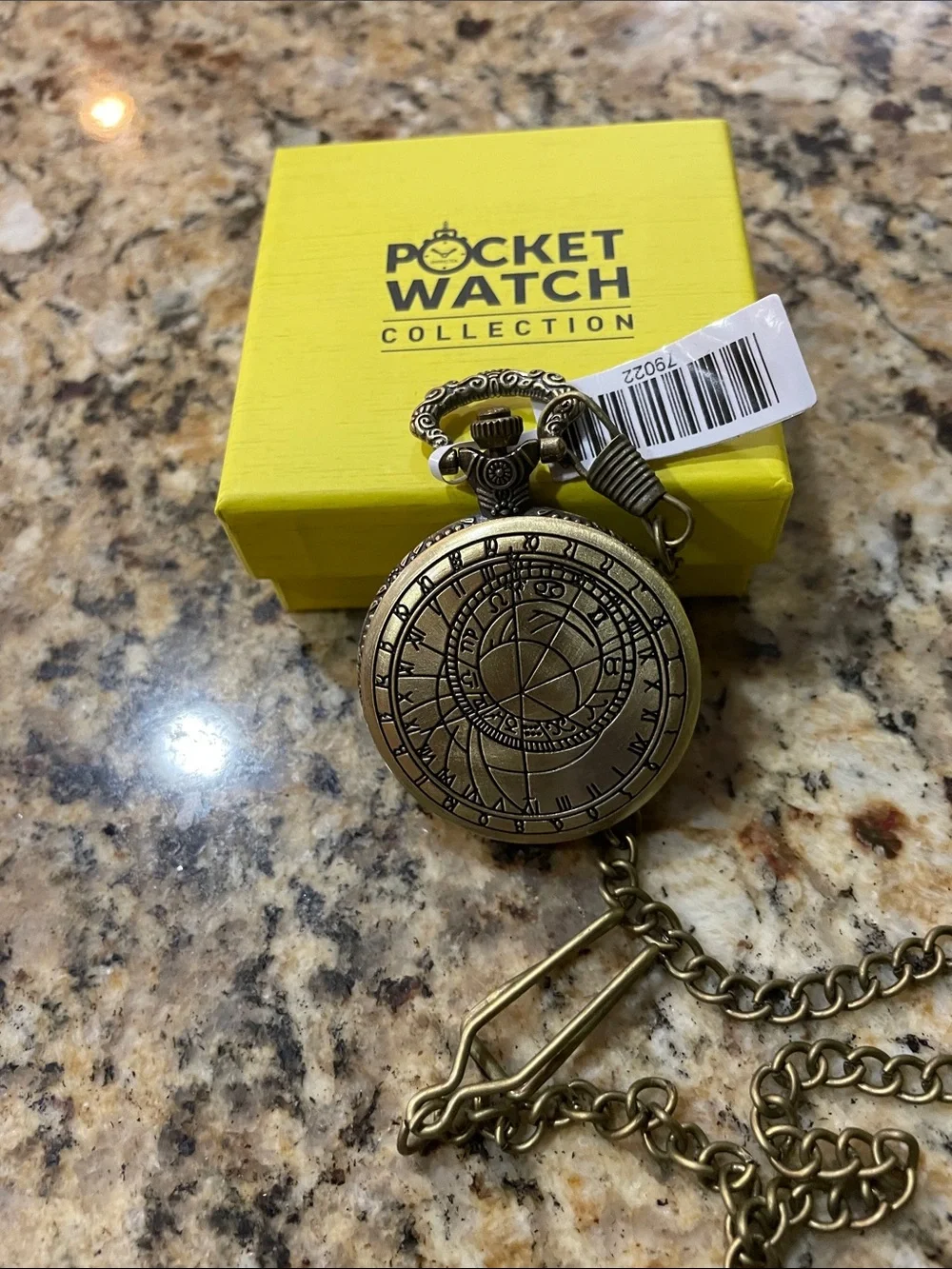 Invicta Brass-Tone Astrolabe and Zodiac Engraved Pocket Watch with Chain
